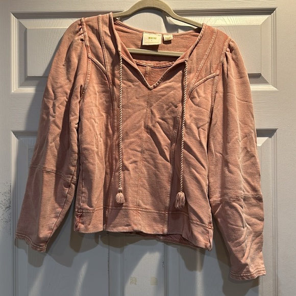 Anthropologie Maeve Jeannie Pink Pieced French Terry Pullover Sweatshirt M - Picture 2 of 8